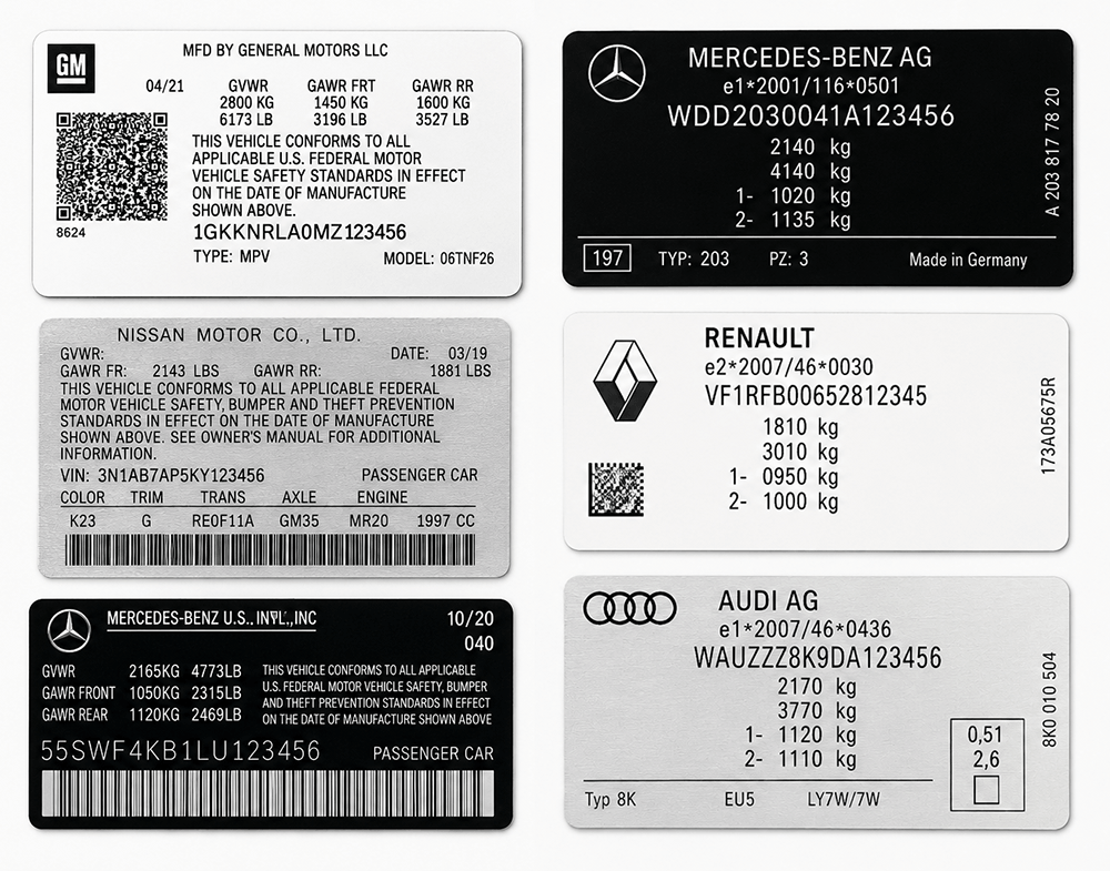 Replacement door pillar VIN label OEM specification sticker