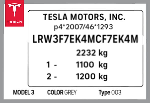 Tesla VIN label