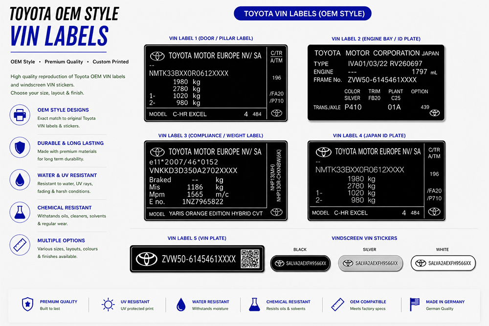 Toyota VIN labels